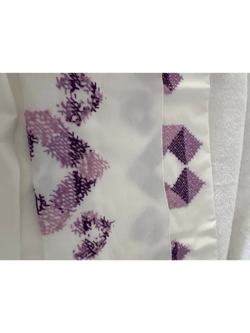 Handmade Cross-Stitched Purple & Lavender Heart Pattern 2 Full Size Pillowcases